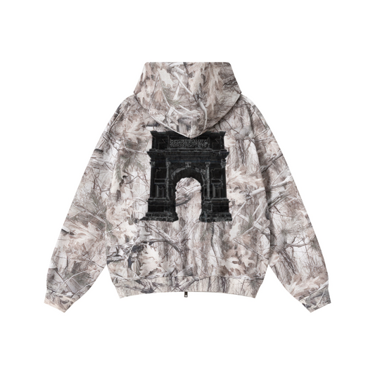 340GSM Unisex Heat Transfer Desert Camouflage Zip-Up Hoodie 	Branch Camouflage