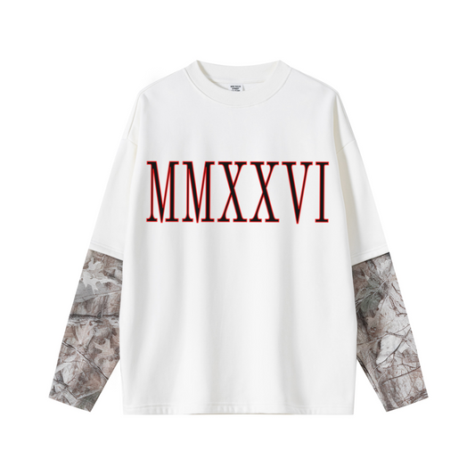 340GSM Men’s Heat Transfer Desert Camouflage Layered Look Long-Sleeve Branch Camouflage