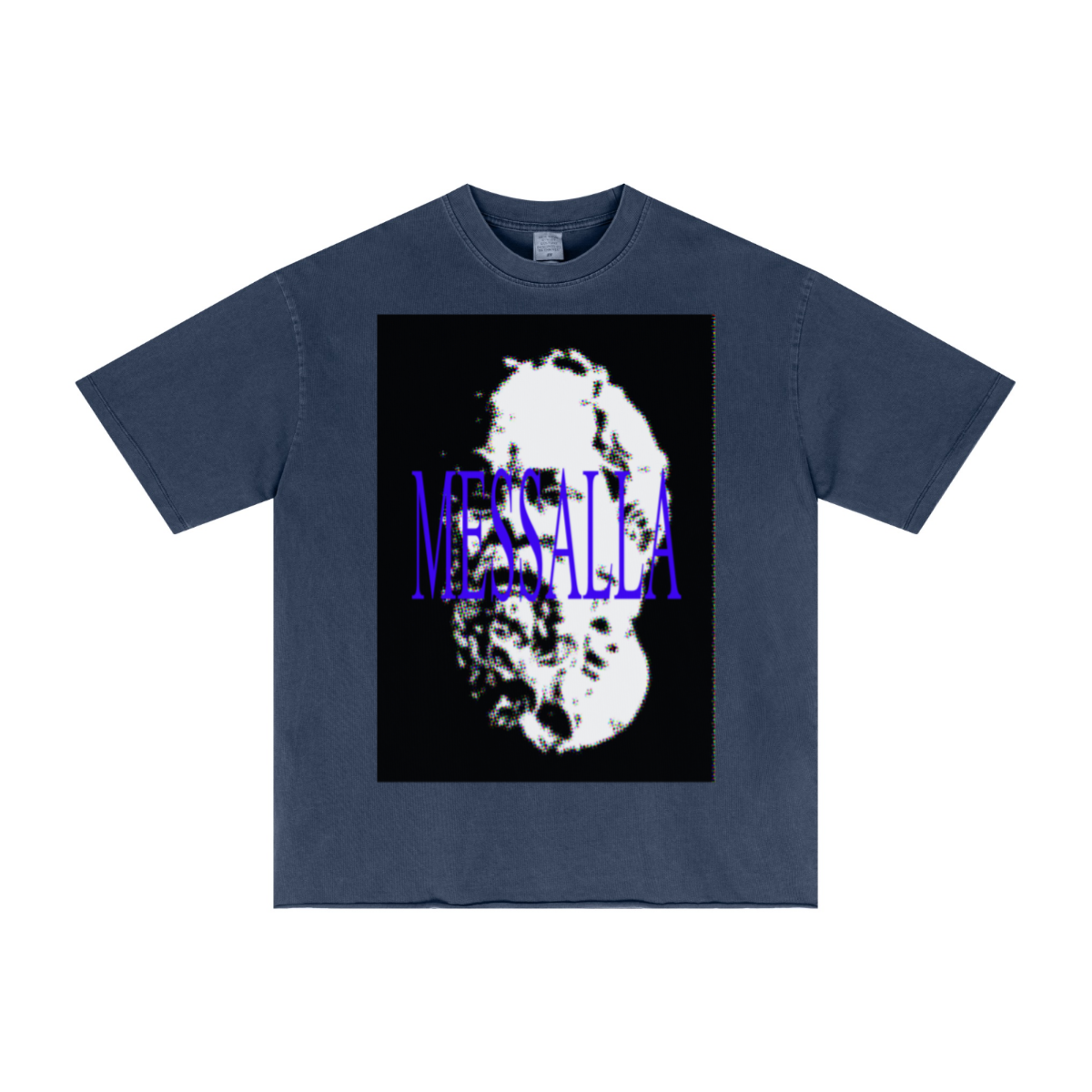 275GSM Men’s Raw-Edge Pigment-Wash T-shirt Dark blue