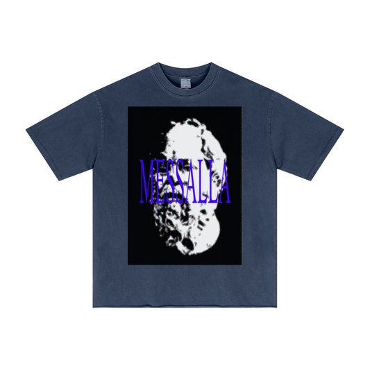 275GSM Men’s Raw-Edge Pigment-Wash T-shirt Dark blue