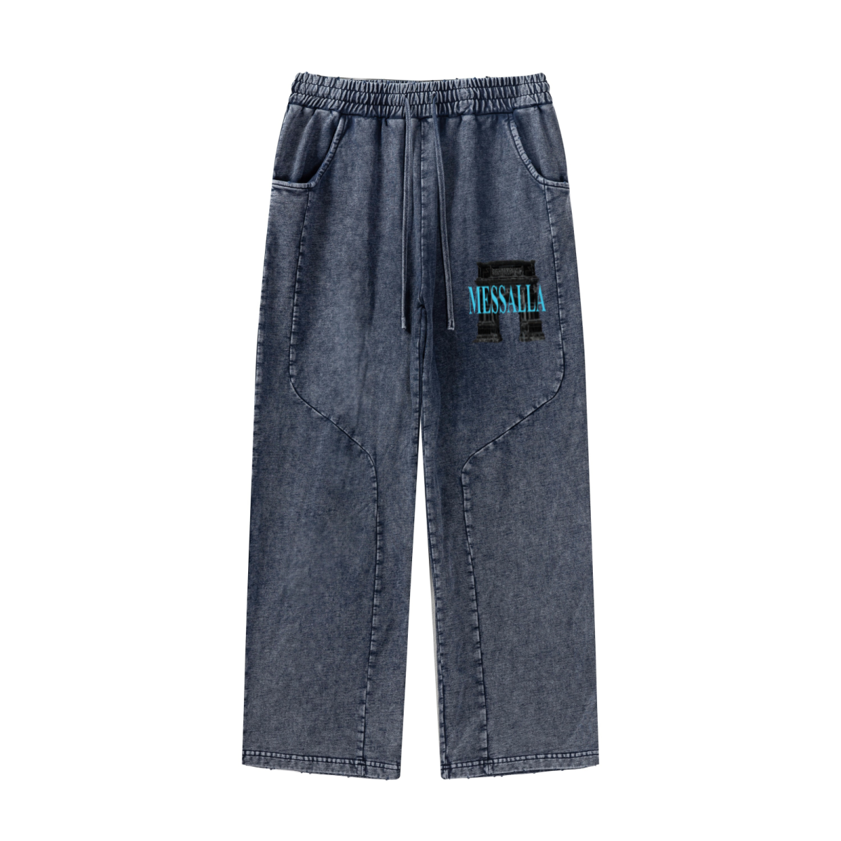 300GSM Unisex 100%Cotton Vintage Marled Loose Pants Royal Blue