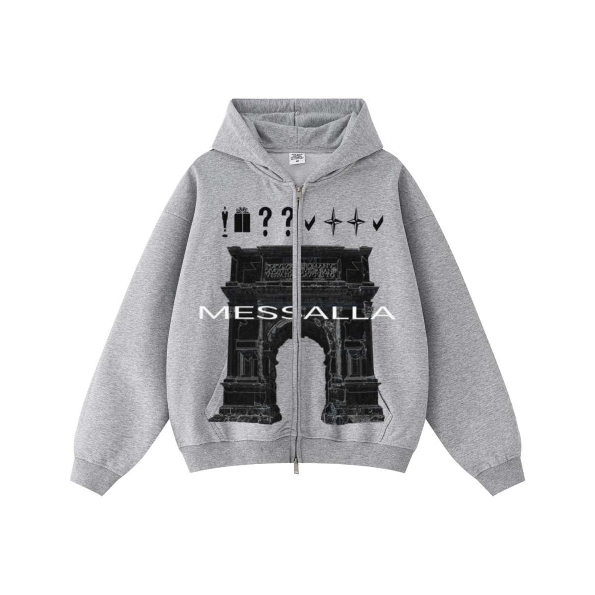 445GSM Unisex Heavyweight Dual-Zipper Hoodie Heather Grey