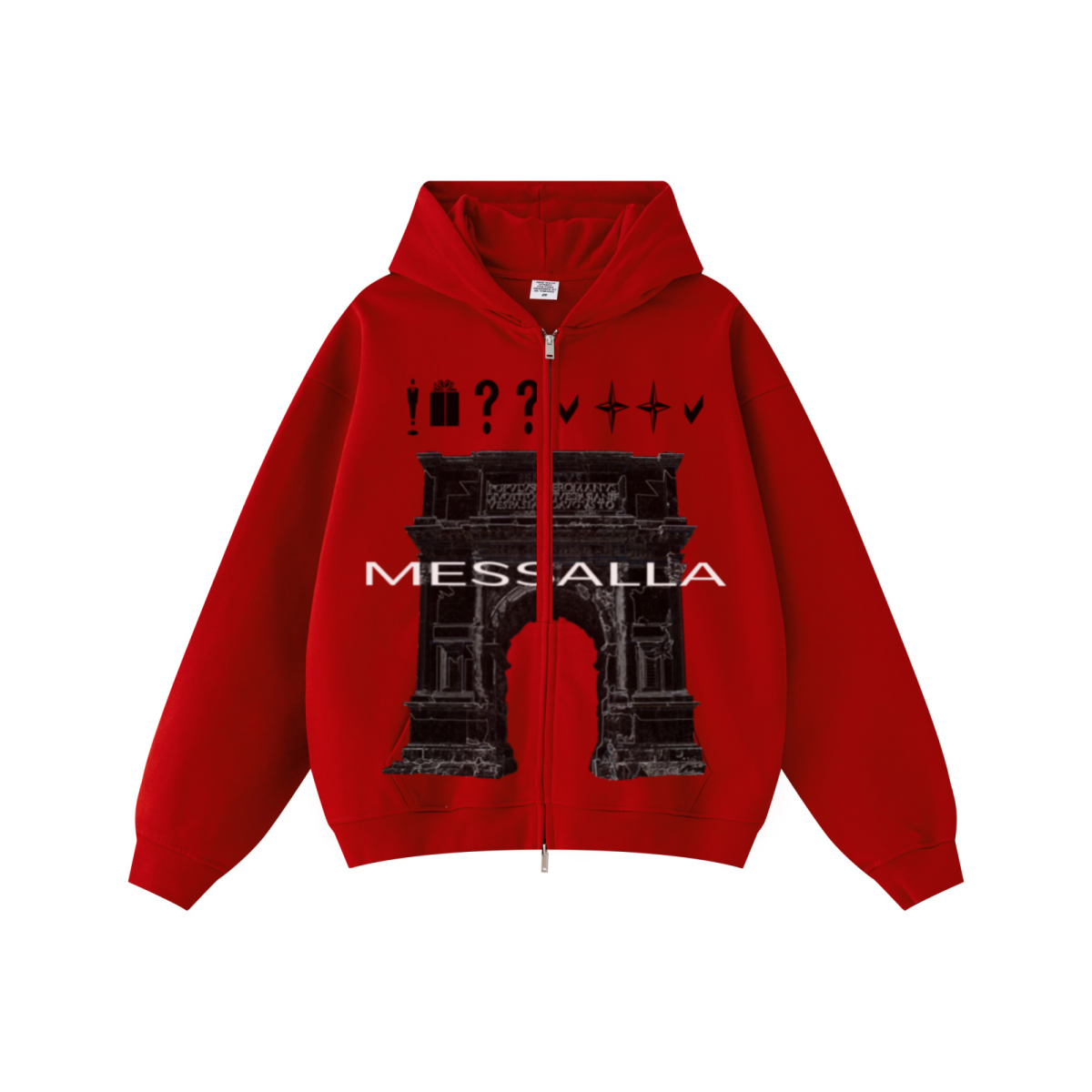 445GSM Unisex Heavyweight Dual-Zipper Hoodie Red
