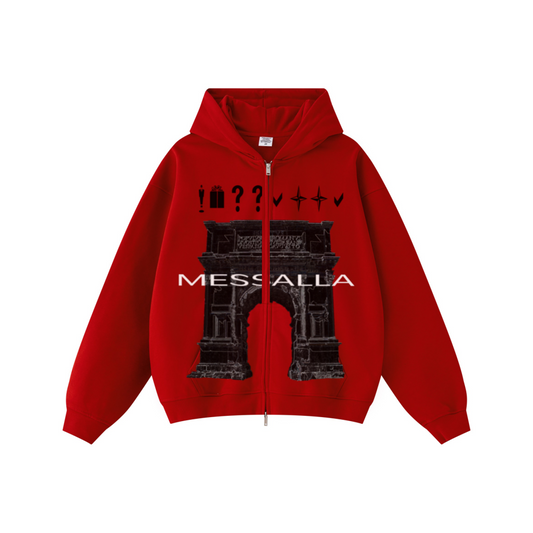 445GSM Unisex Heavyweight Dual-Zipper Hoodie Red