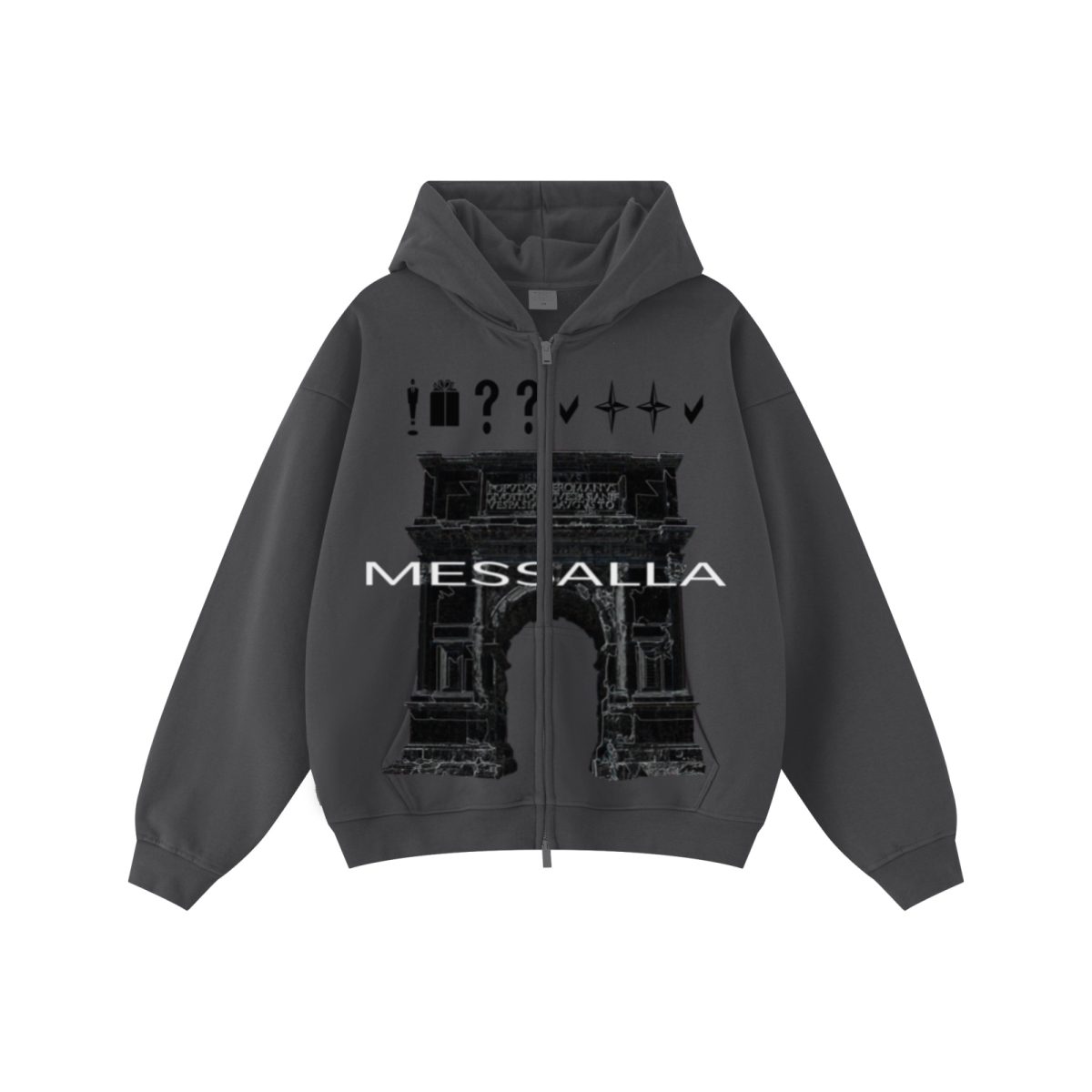 445GSM Unisex Heavyweight Dual-Zipper Hoodie Charcoal Grey