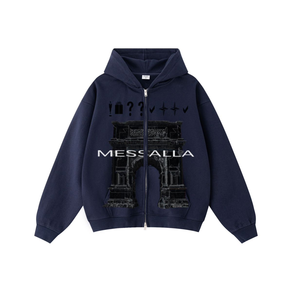 445GSM Unisex Heavyweight Dual-Zipper Hoodie Navy Blue